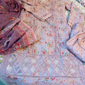 Floral Lace Women's Pakistani  salwar kameej 3 PCs suit Dress for Eid